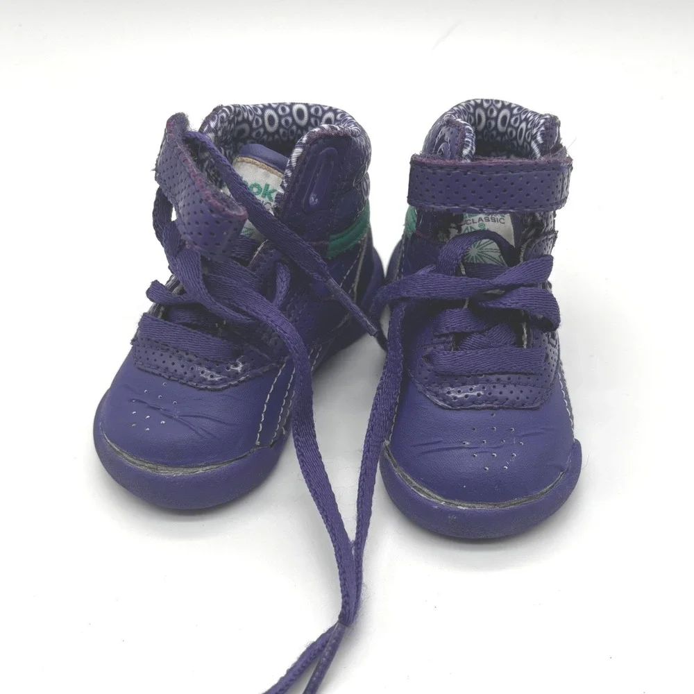 Reebok Freestyle Hi Infant Size 2 Purple Leather High Top Sneakers J05069